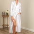 Katrina Jacquard Robe: White with Gray Chain Embroidery Accents