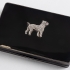 Ladies Silver & Black Enamel Compact Case with Diamond Dog Motif