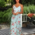 Floral Delight Long Gown: Blue with Orange Flowers