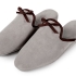 Morningside Slippers: Oyster Suede with Chocolate Brown Bow & Piping