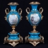 Sèvres Cobalt Blue Gilt Bronze & Porcelain Garniture Set: Urn Vases-Back